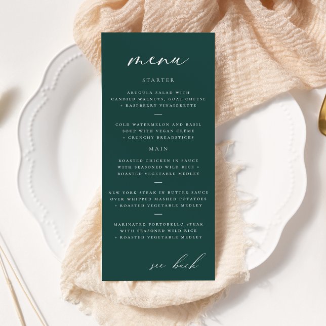 Modern Elegant Script Teal Wedding Menu (Creator Uploaded)