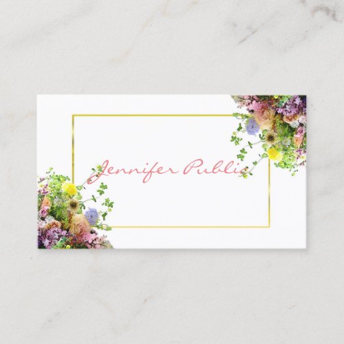 Modern Elegant Script Template Watercolor Flowers Business Card
