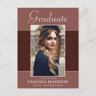 Modern Elegant Script Terracotta 1 Photo Grad Postcard