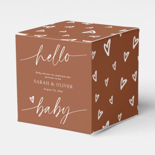 Modern Elegant Script Terracotta Baby Shower Favor Boxes