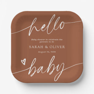 Modern Elegant Script Terracotta Baby Shower Paper Plates