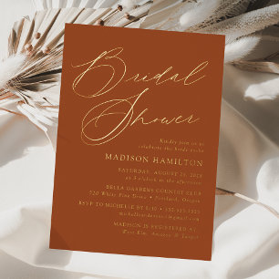 Modern Elegant Script Terracotta Bridal Shower Foil Invitation