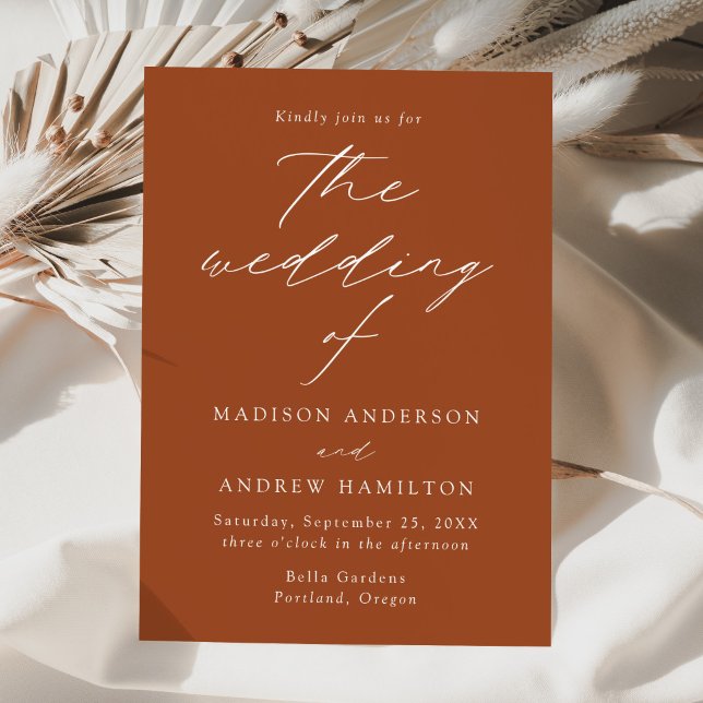 Modern Elegant Script Terracotta Wedding Invitation (Creator Uploaded)