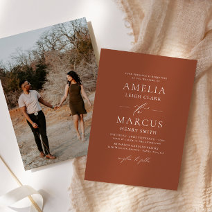 Modern Elegant Script Terracotta Wedding Invitation