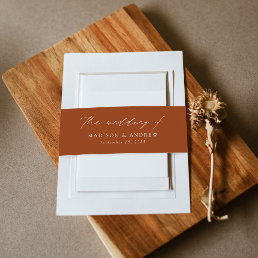 Modern Elegant Script Terracotta Wedding Invitation Belly Band