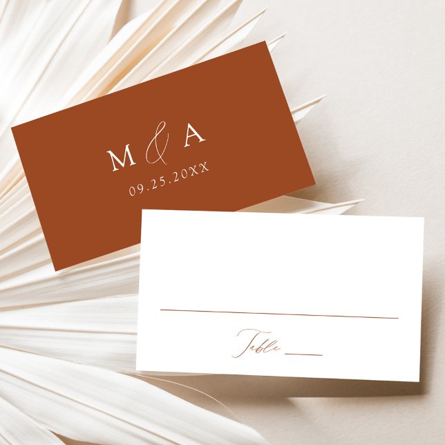 Modern Elegant Script Terracotta Wedding Place Card (Creator Uploaded)