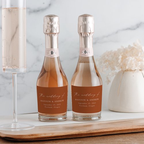 Modern Elegant Script Terracotta Wedding Sparkling Wine Label