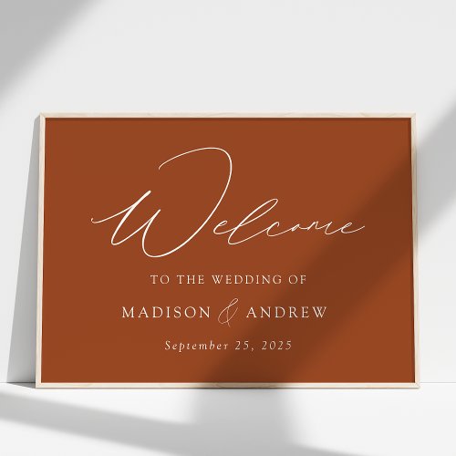 Modern Elegant Script Terracotta Wedding Welcome Poster