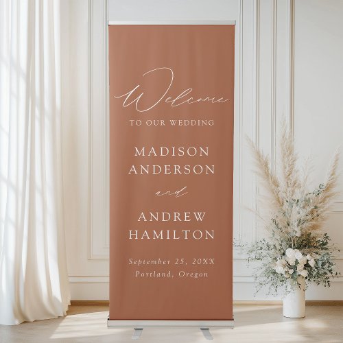 Modern Elegant Script Terracotta Wedding Welcome Retractable Banner