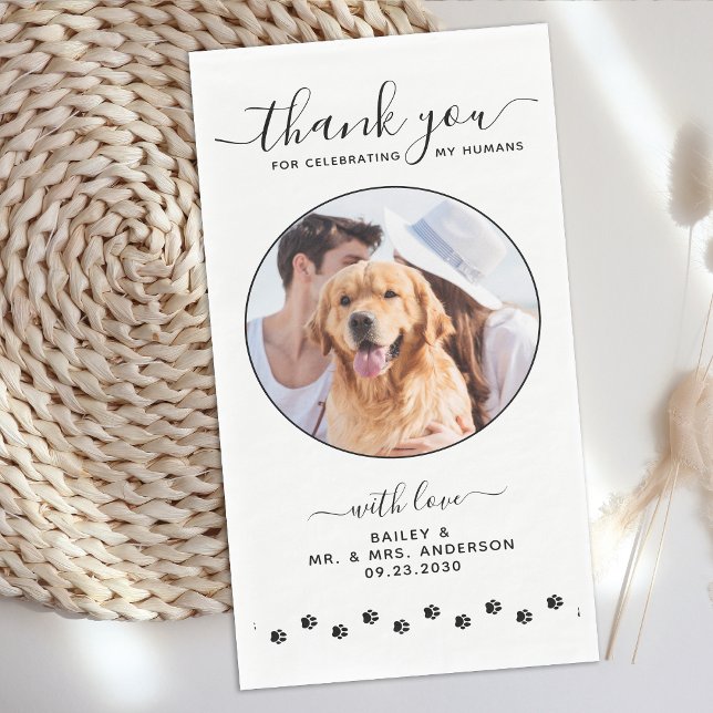 Modern Elegant Script Thank You Pet Wedding Photo Paper Guest Towels (Creator Uploaded)
