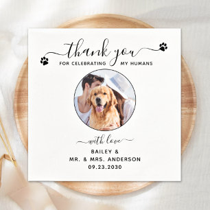 Modern Elegant Script Thank You Photo Pet Wedding Napkins