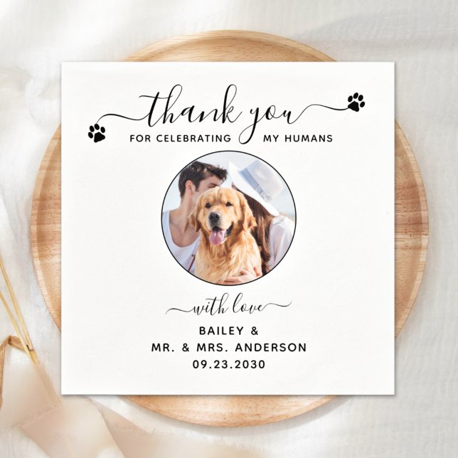 Modern Elegant Script Thank You Photo Pet Wedding Napkins (Creator Uploaded)