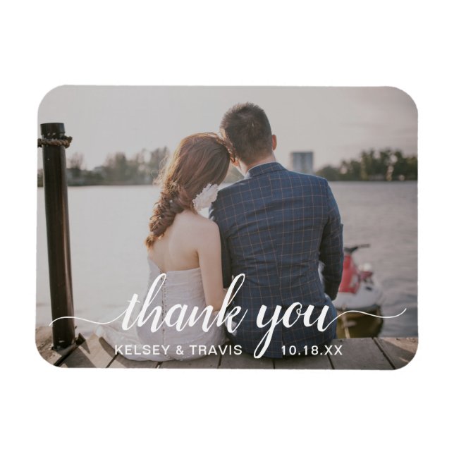 Modern Elegant Script Thank You Photo Wedding Magnet (Horizontal)