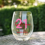Modern Elegant Script Twenty One 21st Birthday Stemless Wine Glass<br><div class="desc">Modern Pink Red Elegant Script 21st Birthday Wine Glass</div>