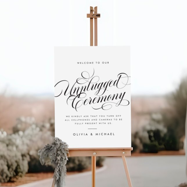 Modern Elegant Script Unplugged Wedding Sign (Creator Uploaded)