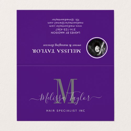 Modern Elegant Script Violet Folded Business Card