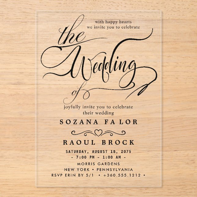 Modern Elegant Script  Wedding  Acrylic Invitations (Front)