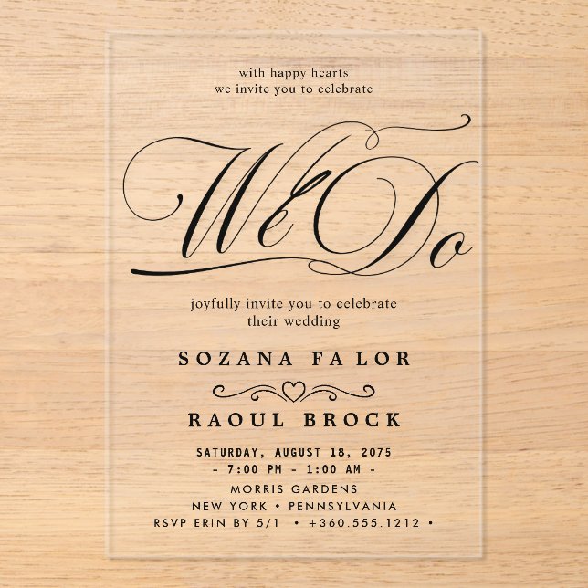 Modern Elegant Script  Wedding  Acrylic Invitations (Front)