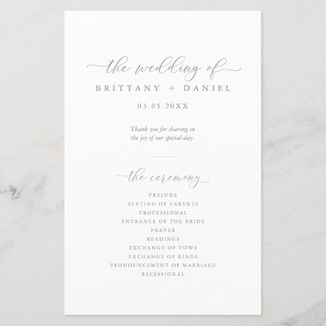 Modern Elegant Script Wedding Ceremony Program (Front)