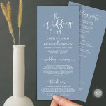 Modern Elegant Script, Wedding Ceremony Program<br><div class="desc">Wedding Ceremony Program card,  (The wedding of) Elegant Modern Romantic script,  in dusty blue themed.
 It is designed with scroll accent that can be personalised with custom/ personalised text for your bridal party,  ceremony details,  memorial notes and thank you message.</div>