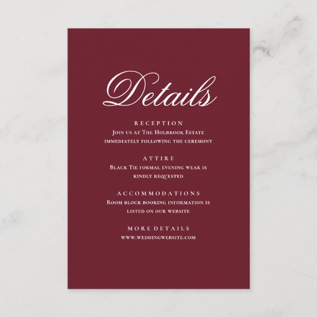 Modern Elegant Script Wedding Details Enclosure Card (Front)