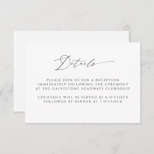 Modern Elegant Script Wedding Details Enclosure Card