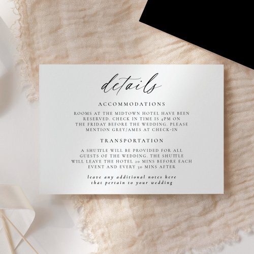 Modern Elegant Script Wedding Details Invitation