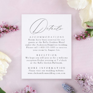 Modern Elegant Script Wedding Details Letterpress Enclosure Card