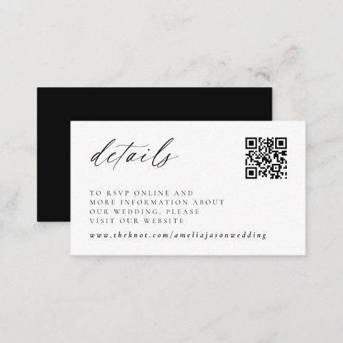 Modern Elegant Script Wedding Details Note Card