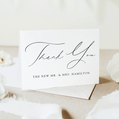 Modern Elegant Script Wedding Letterpress Thank You Card