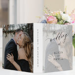Modern elegant script wedding memories photo album 3 ring binder<br><div class="desc">Elegant trendy photo white overlay wedding planning and memories album scrapbook binder with "the wedding of" chic calligraphy script. Personalize it with your 2 photos,  bride and groom names,  and text.</div>