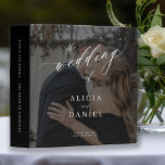 Modern elegant script wedding memories photo album 3 ring binder<br><div class="desc">Elegant trendy photo overlay wedding planning and memories album scrapbook binder with "the wedding of" chic calligraphy script. Personalize it with your 2 photos,  bride and groom names,  and text.</div>