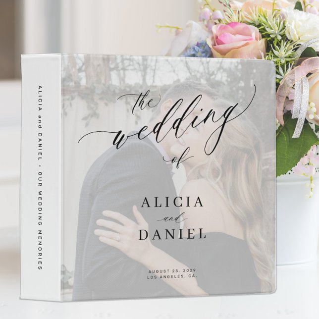Modern elegant script wedding memories photo album 3 ring binder (Creator Uploaded)