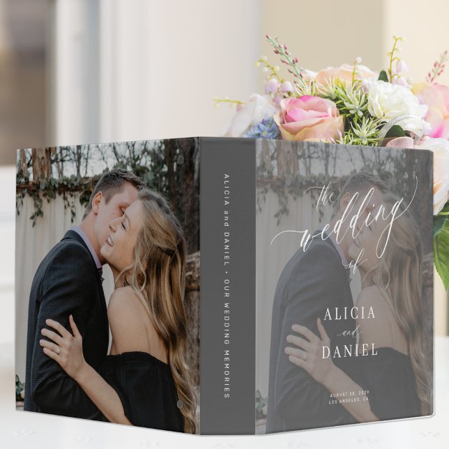 Modern elegant script wedding memories photo album 3 ring binder (Creator Uploaded)
