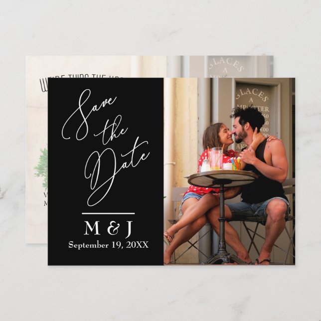 Modern Elegant Script Wedding Photo Save the Date Announcement Postcard (Front/Back)