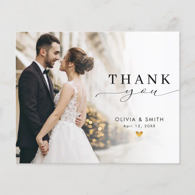 Modern Elegant Script Wedding Photo Thank You Card | Zazzle