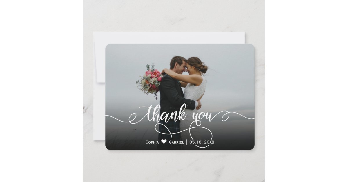 Modern Elegant Script Wedding Photo Thank You Card | Zazzle