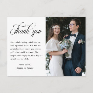Modern Elegant Script Wedding Photo Thank You Postcard
