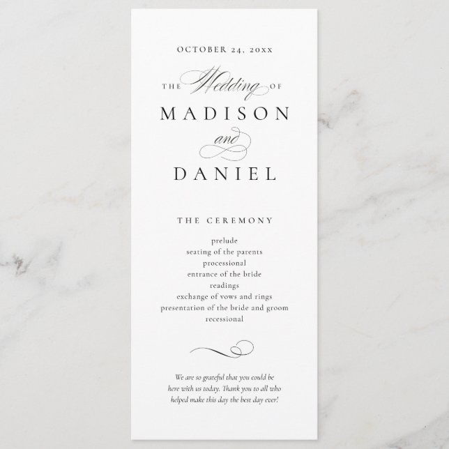 Modern Elegant Script Wedding Program (Front)