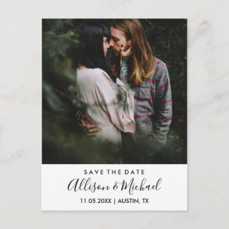 Modern Elegant Script Wedding Save The Date Photo Announcement Postcard