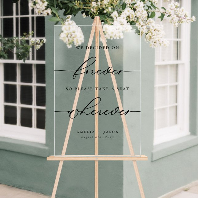 Modern Elegant Script Wedding Take A Seat Acrylic Sign (Creator Uploaded)