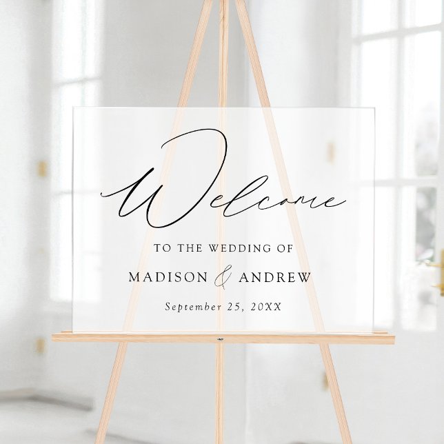 Modern Elegant Script Wedding Welcome Frosted Acrylic Sign (Creator Uploaded)