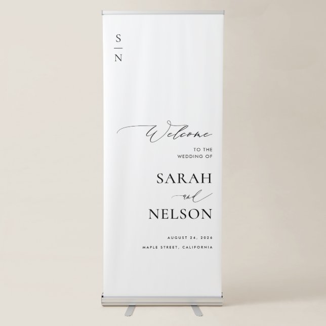 Modern Elegant Script Wedding Welcome Retractable Banner (Front)