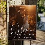 Modern Elegant Script Wedding Welcome Sign<br><div class="desc">Welcome your guests with this beautiful wedding welcome sign that features a photo of your choice! Easily personalize the names and event. Great for any event: Bridal Shower, Wedding, Rehearsal Dinner and more! Simply place this foam board sign on an easel, table top or adhere to a wall. This also...</div>