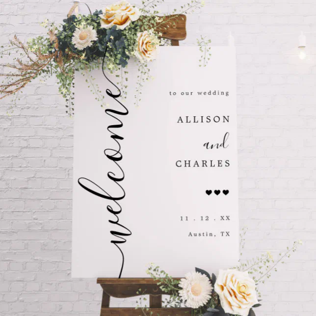Welcome Modern Script Modern Elegant Script Wedding Welcome SIgn | Zazzle