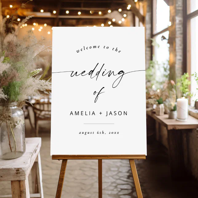 Welcome Modern Script Modern Elegant Script Wedding Welcome Sign | Zazzle