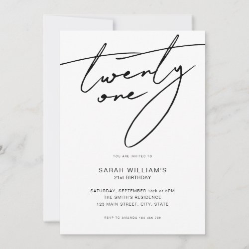 Modern Elegant Script White 21st Birthday Party Invitation