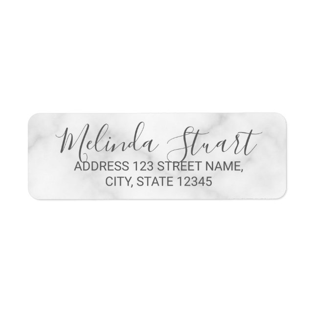 Modern Elegant Script White Marble Label (Front)