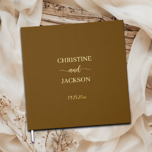 Modern Elegant Script Yellow Brown Wedding Gold Foil Guest Book
