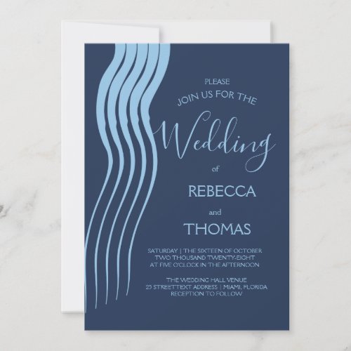 Modern Elegant ScriptLight Blue Stripes Navy Blue  Invitation